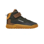 Bota infantil Primigi Barefoot Orchidea verde oliva y marrón con velcro, cordones y suela Vibram color miel, vista lateral