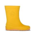 Bota de agua Be Lenka Pudds Yellow de goma amarilla con suela naranja y logotipo barefoot, vista lateral