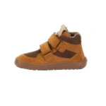 Bota infantil Froddo TEX Cognac de ante marrón con dos velcros, malla y forro de pelo, vista lateral interior