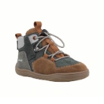 Bota Primigi Barefoot goretex de serraje gris y marrón con cordón elástico de ajuste rápido, vista lateral delantera