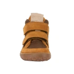 Froddo bota TEX Cognac vista de frente, ante color coñac con dos tiras de velcro, malla marrón y suela de goma