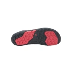 Suela de la zapatilla Xero Shoes Mesa Trail WP de mujer en morado, con tacos gris oscuro y zonas de agarre rojas