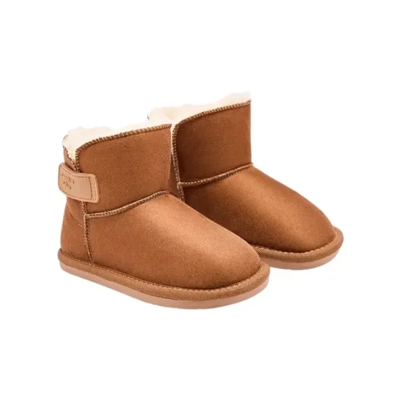 Par de botas australianas Water Repellent Goflex marrón con forro de borreguito blanco y tira de velcro
