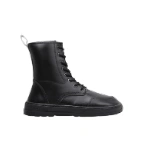 Bota militar Beflamboyant Omega negra de caña alta con cordones y suela plana de goma, vista lateral