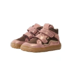 Par de botas infantiles Froddo TEX rosa metalizado y marrón con doble velcro, forro de borrego y suela de goma miel