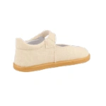 Blanditos Delhi Beige, merceditas infantiles de lino con velcro y suela de goma color miel, vista lateral trasera