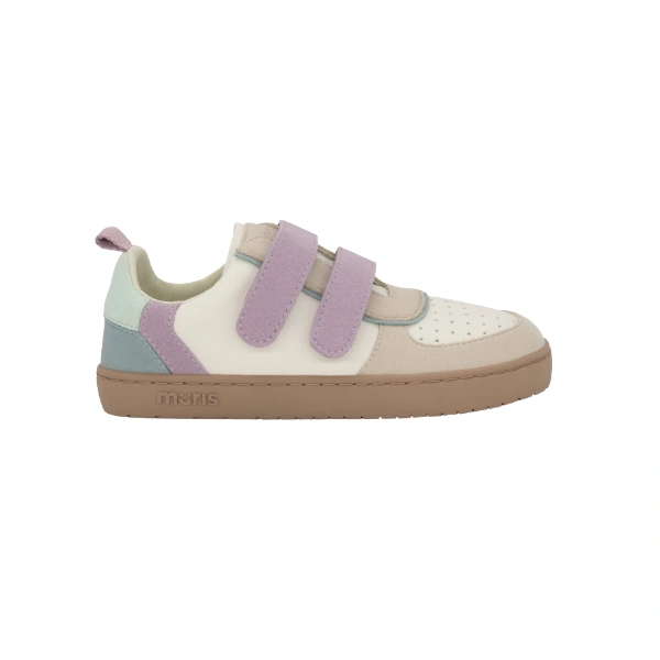 Zapatilla infantil Muris Petra JR Malva con doble velcro, en blanco, beige, malva y verde agua, vista lateral