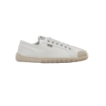 Zapatilla de lona blanca Mustang con cordones, puntera de goma y suela beige, vista lateral