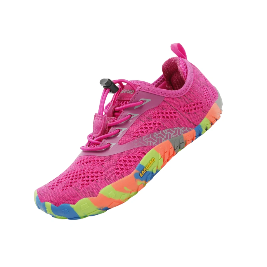 11 Zapatilla minimalista Saguaro rosa de rejilla con cordón elástico de ajuste rápido y suela multicolor