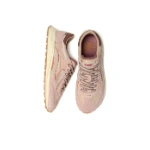 Zapatillas Lejan Melrose rosa de adulto vistas de lado y desde arriba, con ante, cordones jaspeados y suela crudo