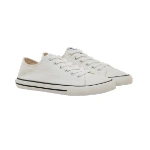 Par de zapatillas Mustang Free Emi blancas de lona, vista lateral con franja negra en la suela y cordones blancos