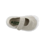 Merceditas Victoria Bosco de lona color hielo vista desde arriba, con tira de velcro y plantilla Victoria Barefoot