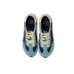Zapatillas Lejan Melrose adulto Denim vistas desde arriba, en ante azul claro y nylon marino con cordones beige