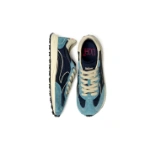 Par de zapatillas Lejan Melrose adulto Denim desde arriba, en ante azul claro y tejido marino con cordones crudos