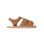 Sandalia infantil Muris Tunis Mini en marrón, vista lateral con tiras cruzadas y cierre de velcro