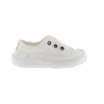 Zapatilla infantil Victoria Ingresas de lona blanca sin cordones, con tres ojales metálicos, en vista lateral