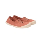 Par de zapatillas Igor Lona 5.1 terracota de lona sin cordones, con ojales metálicos y puntera y suela de goma crema