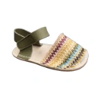 Sandalia Ria Menorca Maori verde con pala trenzada en zigzag multicolor y tira de piel verde oliva al talón