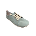 Batilas tenis cordón menta de lona con cordones de algodón crudo y suela beige, vista lateral en tres cuartos