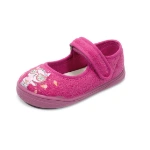 Zapy zapatilla de casa gato rosa de rizo con tira de velcro y gato con gafas de purpurina, vista lateral