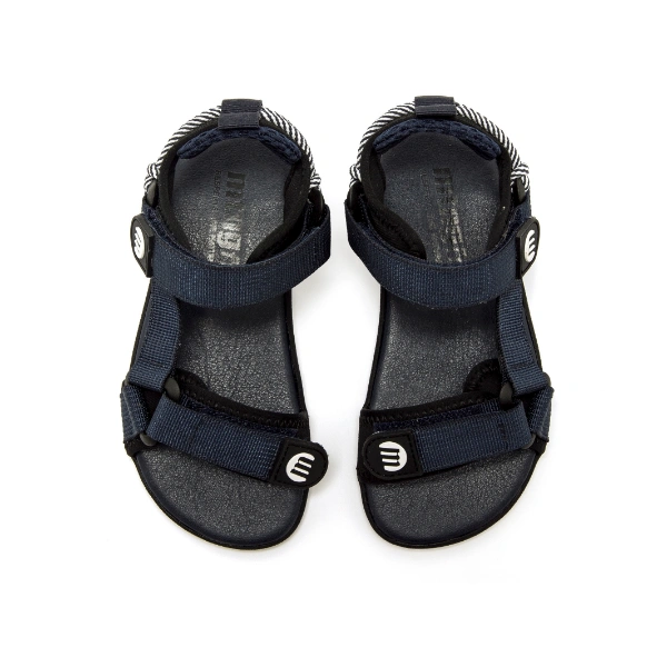 Sandalias Mustang Free Nylon Strap marino vistas desde arriba, con tiras de velcro y talón con ribete a rayas blancas