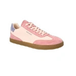 Zapatilla Groundies Panama Rosa de piel y ante rosa con talón lila y suela color miel, vista lateral