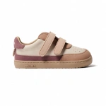 Zapatilla infantil Muris Petra Mini en crema y rosa con detalles malva y dos tiras de velcro, vista lateral