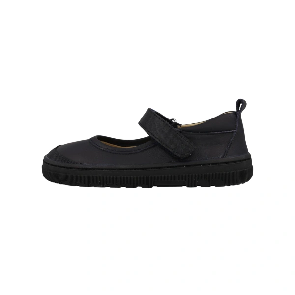 Merceditas Blanditos Hadas Cole en azul marino con tira de velcro, puntera reforzada y suela negra, vista lateral