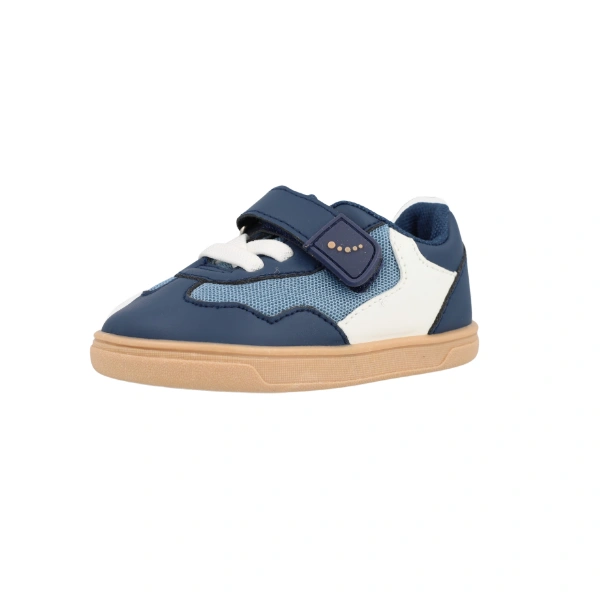 Zapatillas Blanditos Platy Marino en azul marino con malla azul claro, velcro, cordones blancos y suela color caramelo