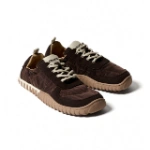 Zapatillas Muris Woman Verona Dark Brown de nailon acolchado marrón oscuro, cordones beige y suela de goma, vista lateral