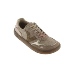 Zapatilla Victoria Duna Beige Metal de ante con detalles metalizados, cordones rosas y suela de goma, vista lateral