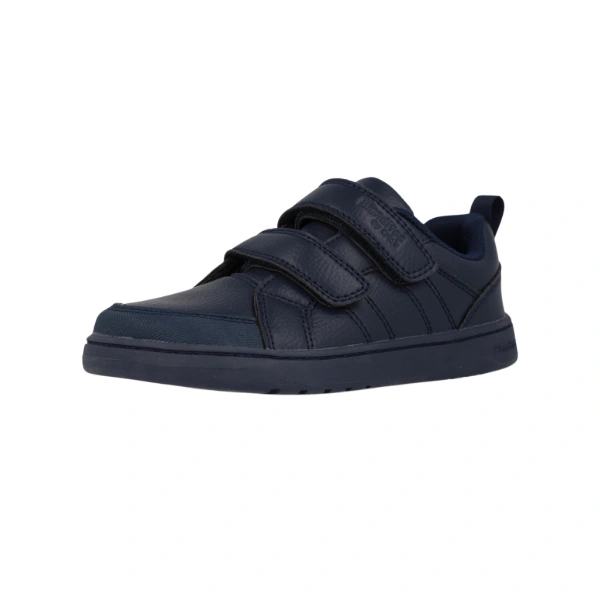 Zapatilla infantil Blanditos Aneto en azul marino con dos tiras de velcro y puntera reforzada, vista lateral delantera