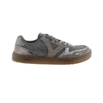 Zapatilla Victoria Duna Antracita Metal de serraje gris con detalles metalizados y suela de goma color miel, vista lateral