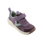 Zapatilla infantil Victoria Kai malva con velcro, cordones elásticos, detalles verde agua y suela clara moteada