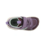 Zapatilla infantil Victoria Kai Malva con velcro, cordones elásticos, plantilla verde menta y suela moteada