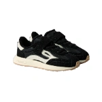Zapatillas Lejan Melrose Kids Noir negras de ante y nailon con velcro, detalles crema y suela color hueso