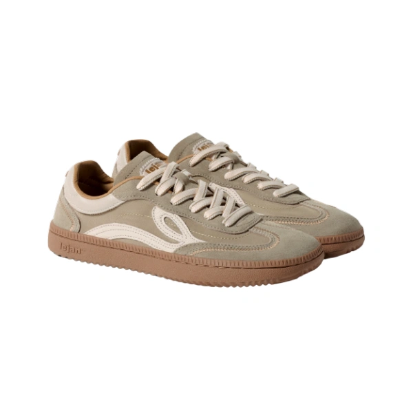 Par de zapatillas Lejan ONE Nylon Wide Dark Beige de nailon y ante con detalles crema y suela de goma marrón