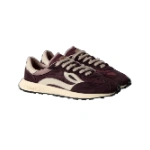 Par de zapatillas Lejan Melrose adulto Burgundy de ante y nailon granate con detalles crema y suela blanca, vista lateral