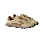 Zapatillas Lejan Melrose adulto Sand Beige de ante y tela con cordones gruesos y suela marrón, vista lateral del par