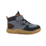 Bota barefoot infantil Primigi gris y marino con velcro, cordones elásticos, Gore-Tex y suela Vibram, vista lateral